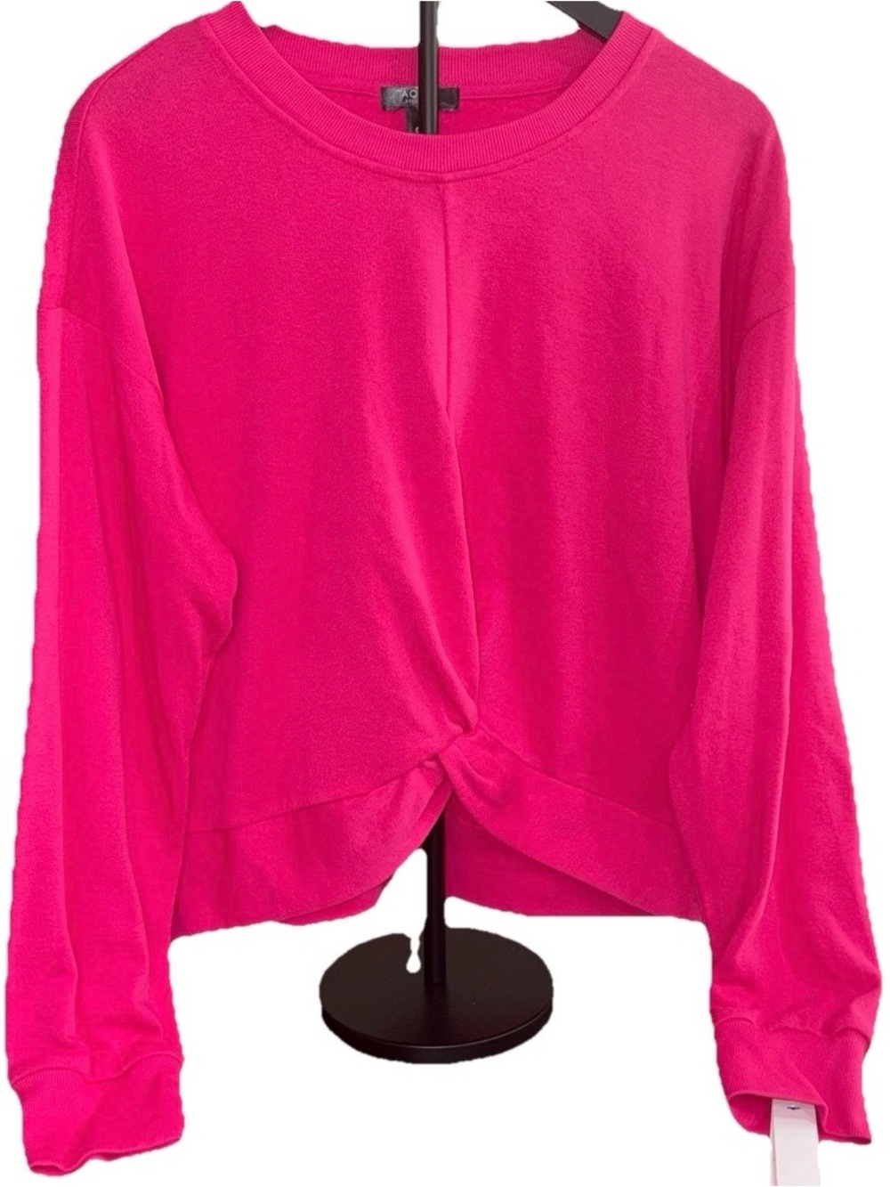 NWT AQUA Athletic Twist-Front Cropped Sweatshirt Long Sleeves Large In Pink